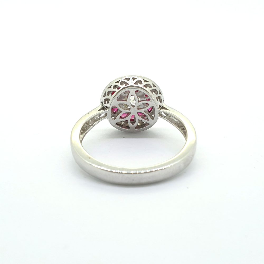 0.50ct Diamond and Calibre Ruby Target Cluster Engagement Ring