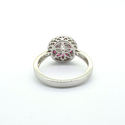 0.50ct Diamond and Calibre Ruby Target Cluster Engagement Ring