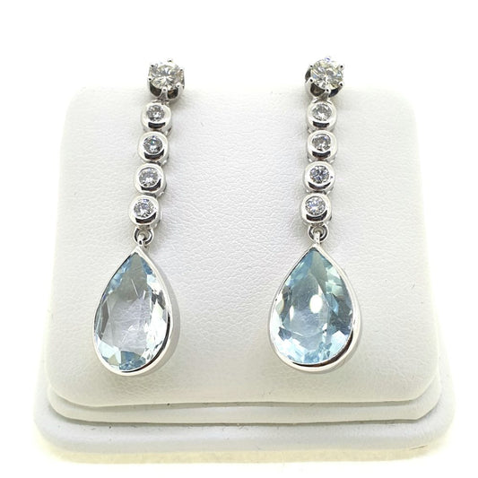 8.91ct Pear Cut Aquamarine and Diamond Drop Earrings