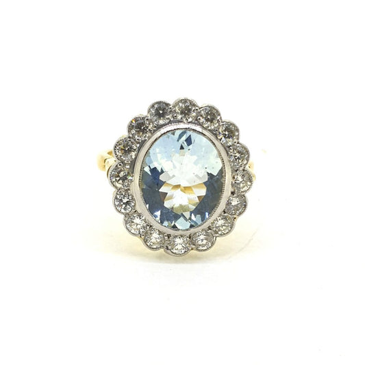 3ct Oval Aquamarine and Diamond Floral Cluster Ring