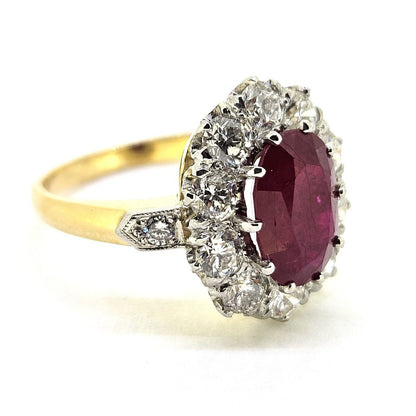 3.50ct Oval Ruby and Diamond Cluster Engagement Ring