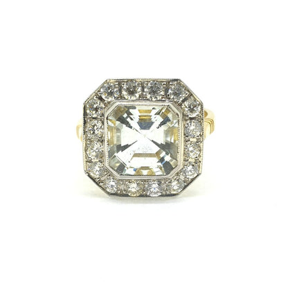 2.30ct Octagonal Cut Aquamarine and Diamond Cluster Dress Ring