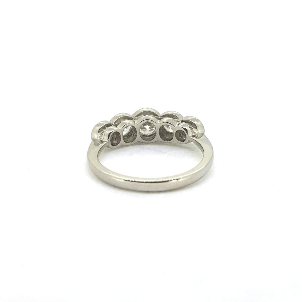 Five Stone Old Cut Diamond Ring in Platinum, 1.50 carats