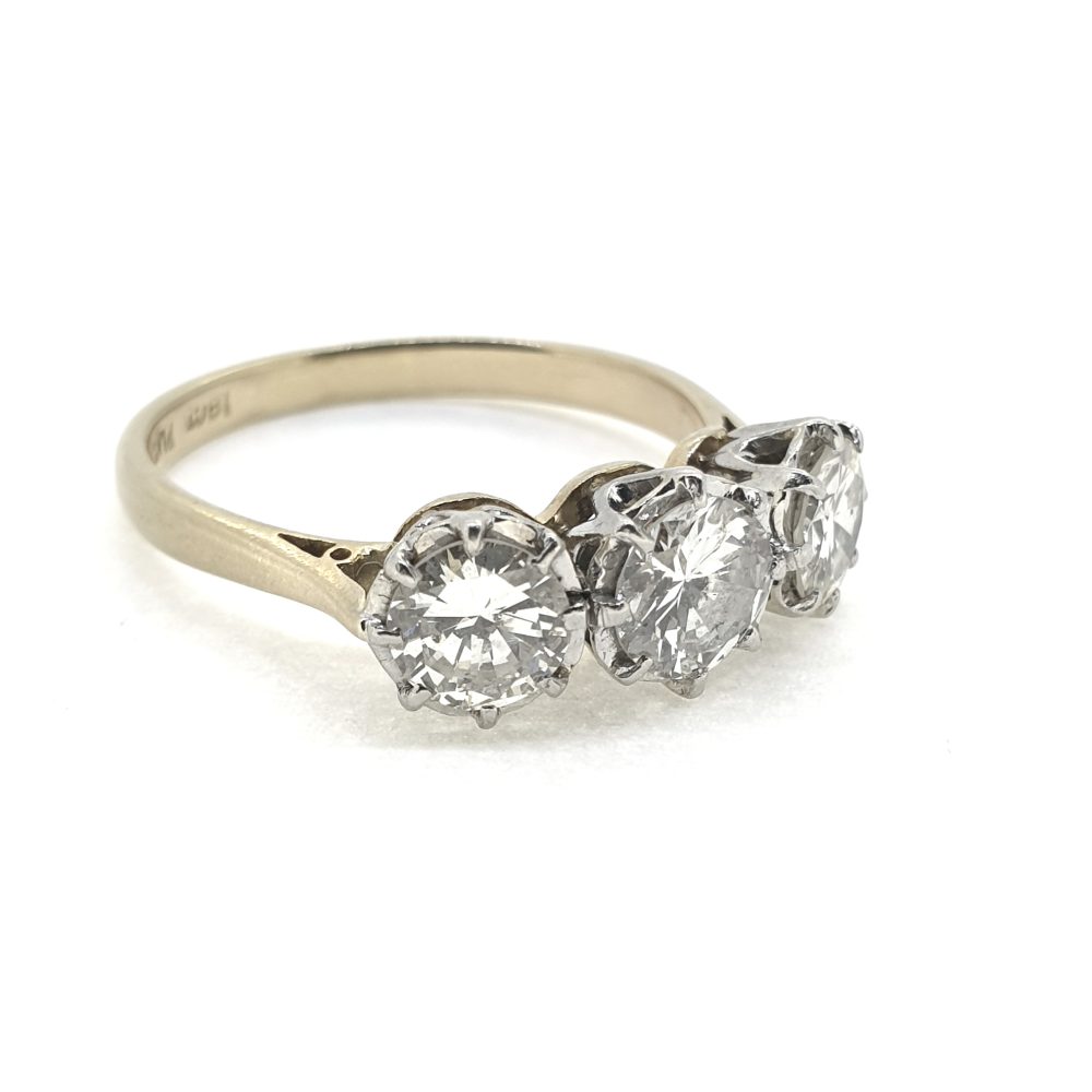 Vintage Diamond Three Stone Engagement Ring, 2 carat total