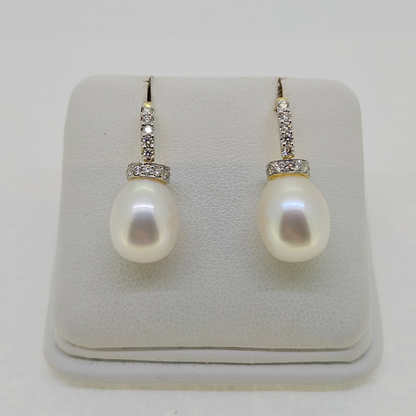 Freshwater Pearl and Diamond Drop Earrings