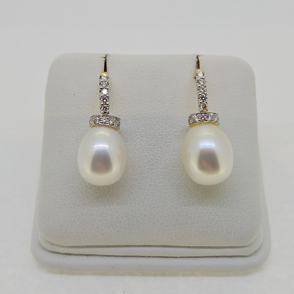 Freshwater Pearl and Diamond Drop Earrings
