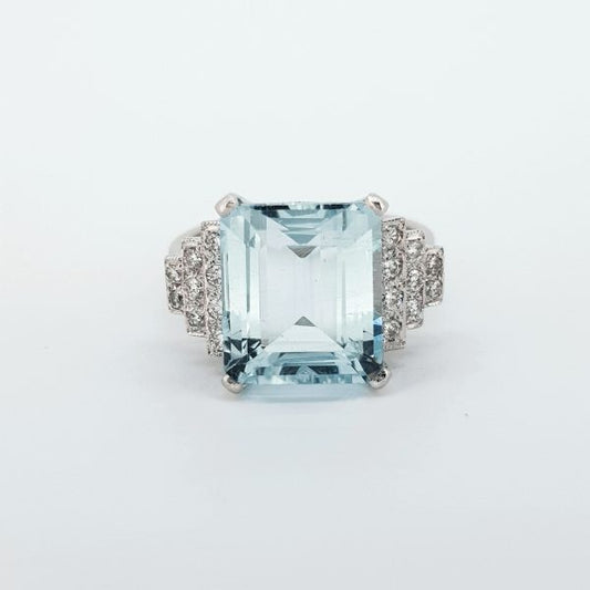 Art Deco Style 5.50ct Aquamarine and Diamond Dress Ring in Platinum