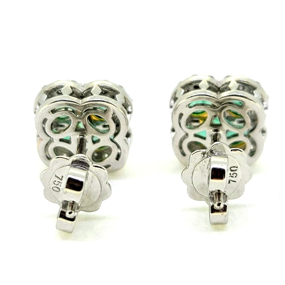 1.44ct Emerald and Diamond Flower Cluster Stud Earrings in 18ct White Gold
