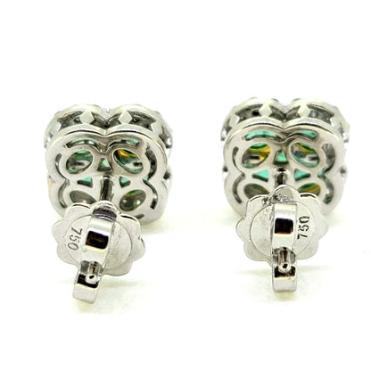 1.44ct Emerald and Diamond Flower Cluster Stud Earrings in 18ct White Gold