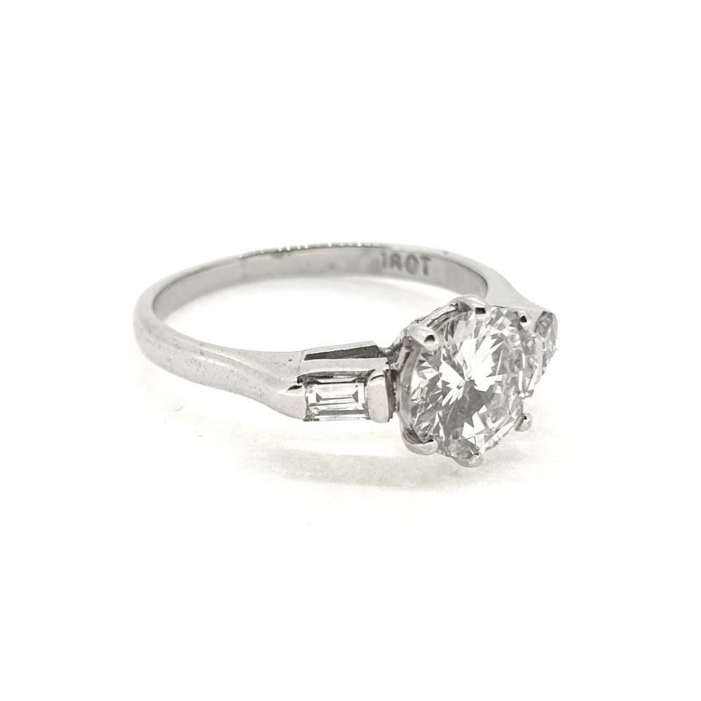 1ct Diamond Solitaire Engagement Ring with Baguette Shoulders in 18ct White Gold