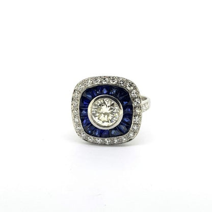 0.84ct Diamond and Sapphire and Diamond Cluster Target Ring in 18ct White Gold
