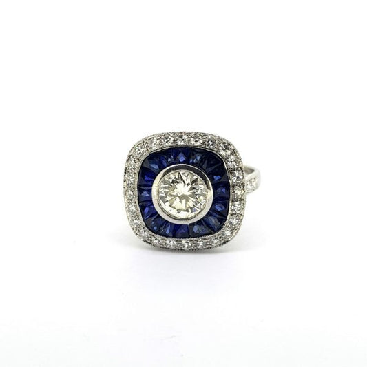 0.84ct Diamond and Sapphire and Diamond Cluster Target Ring in 18ct White Gold