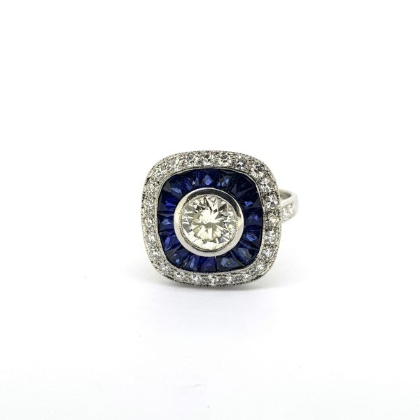 0.84ct Diamond and Sapphire and Diamond Cluster Target Ring in 18ct White Gold