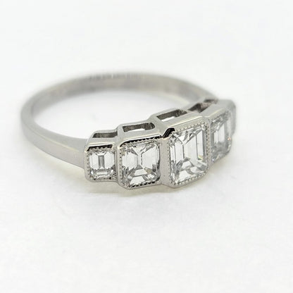 Emerald Cut Diamond Five Stone Engagement Ring in Platinum, 1.75 carats