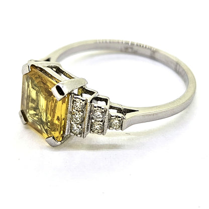 2cxt Asscher Cut Yellow Sapphire and Diamond Engagement Ring