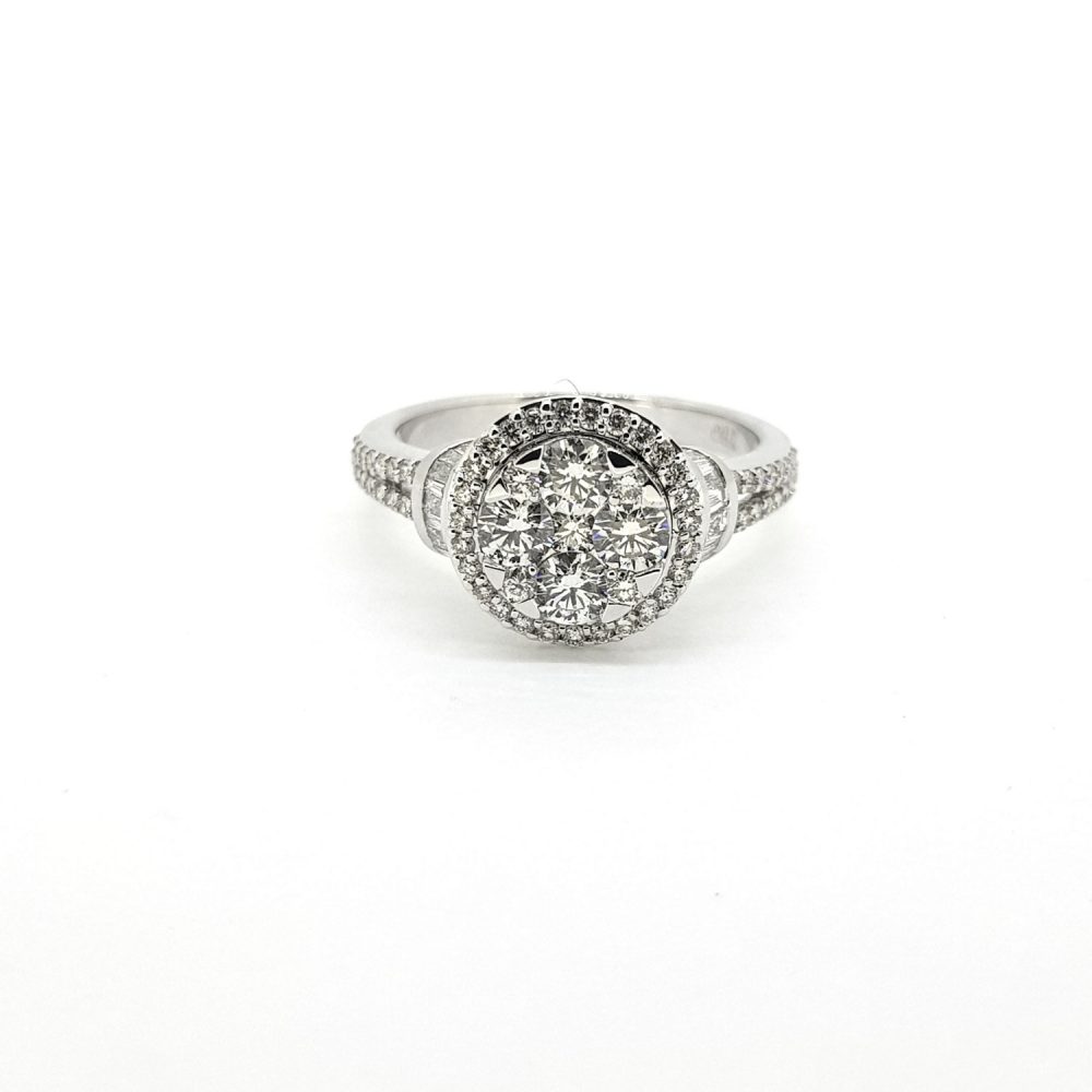Contemporary Diamond Cluster Engagement Ring, 1.13 carats