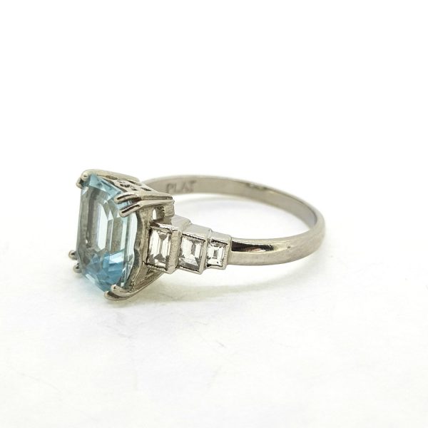 2.60ct Aquamarine and Baguette Diamond Ring in Platinum