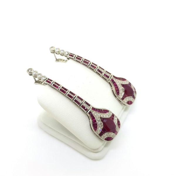 Pair of Ruby and Diamond Drop Earrings in Platinum