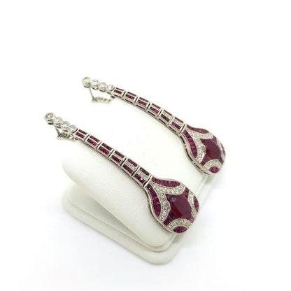 Pair of Ruby and Diamond Drop Earrings in Platinum