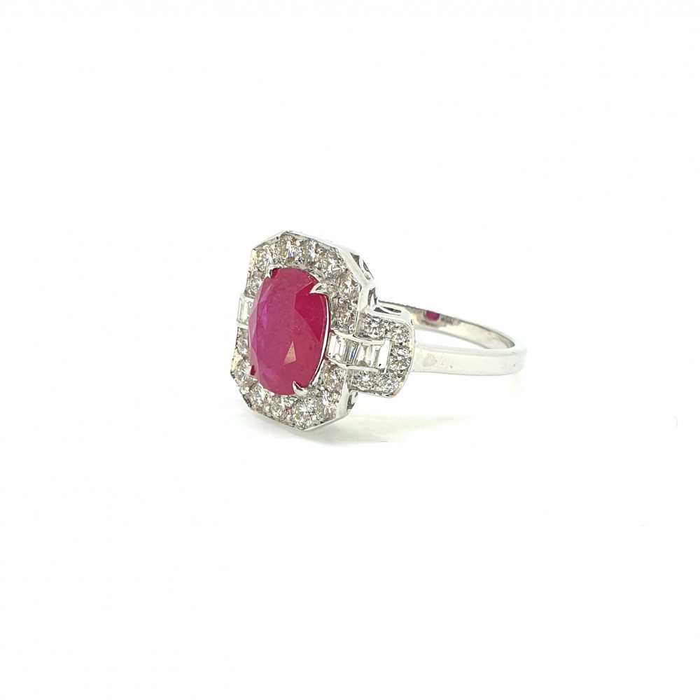 2.15ct Oval Ruby and Diamond Cluster Dress Ring in 18ct White Gold