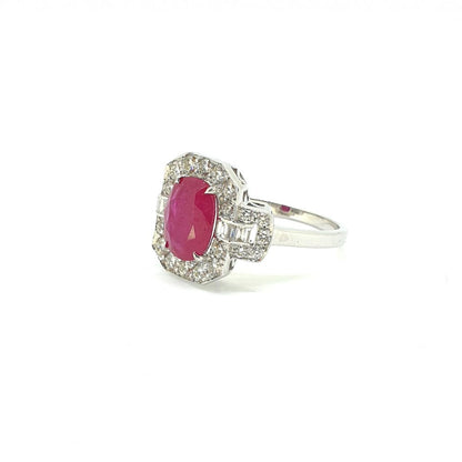 2.15ct Oval Ruby and Diamond Cluster Dress Ring in 18ct White Gold
