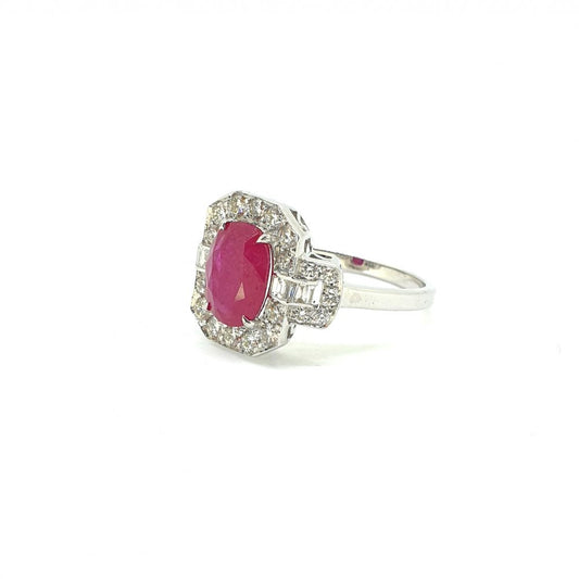 2.15ct Oval Ruby and Diamond Cluster Dress Ring in 18ct White Gold