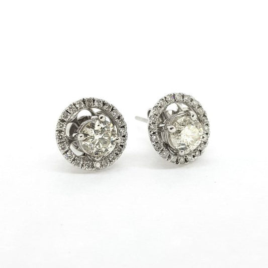 Diamond Stud Earrings with Removeable Diamond Halos; comprised of central 1.38ct diamond studs surrounded by 0.61cts removeable diamond halos, in 18ct white gold