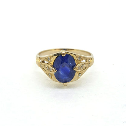 Vintage Sapphire and Diamond Engagement Ring Trefoil Shoulders