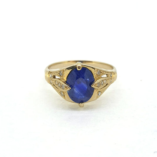 Vintage Sapphire and Diamond Engagement Ring Trefoil Shoulders