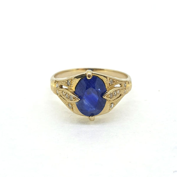 Vintage Sapphire and Diamond Engagement Ring Trefoil Shoulders