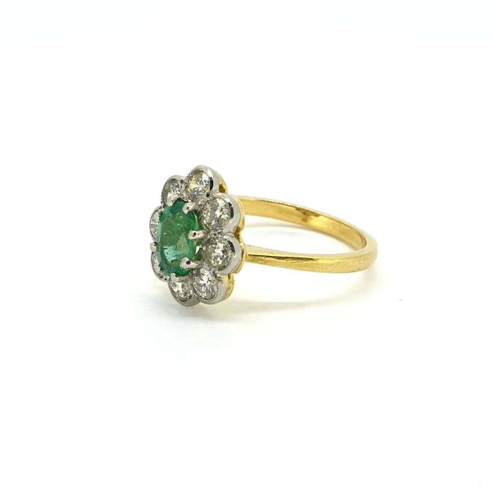 0.80ct Emerald and Diamond Floral Cluster Ring
