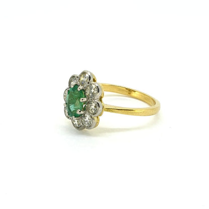 0.80ct Emerald and Diamond Floral Cluster Ring