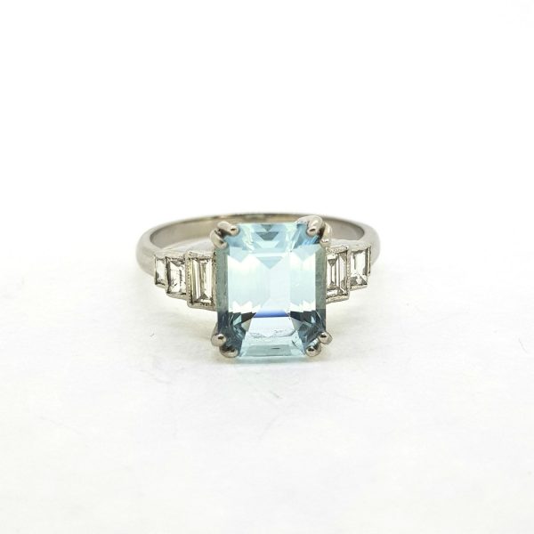 2.60ct Aquamarine and Baguette Diamond Dress Ring in Platinum