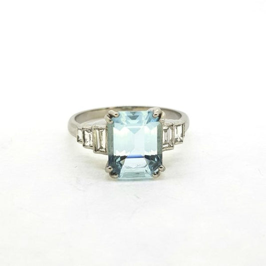2.60ct Aquamarine and Baguette Diamond Dress Ring in Platinum