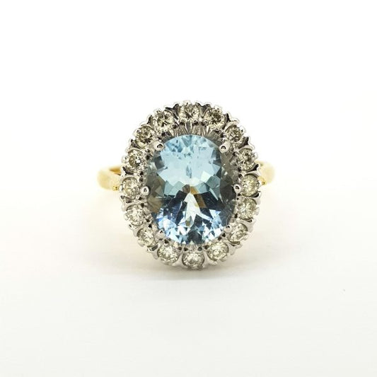 6.50ct Aquamarine and Diamond Oval Cluster Ring in 18ct Gold