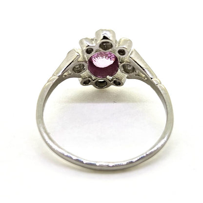 Contemporary 1ct Pink Sapphire and Diamond Flower Cluster Ring in Platinum
