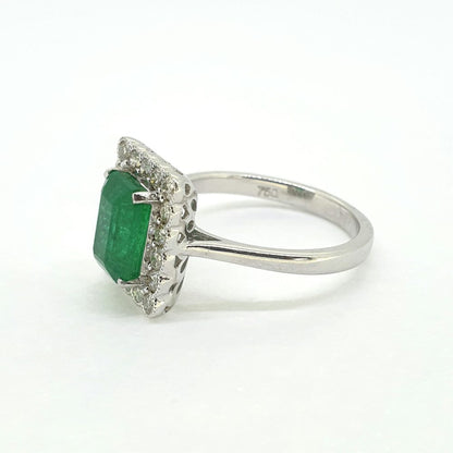 2.12ct Emerald-Cut Emerald and Diamond Rectangular Cluster Plaque Ring in 18ct White Gold
