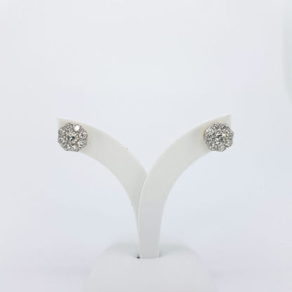 Vintage 1.20ct Old Cut Diamond Flower Cluster Stud Earrings