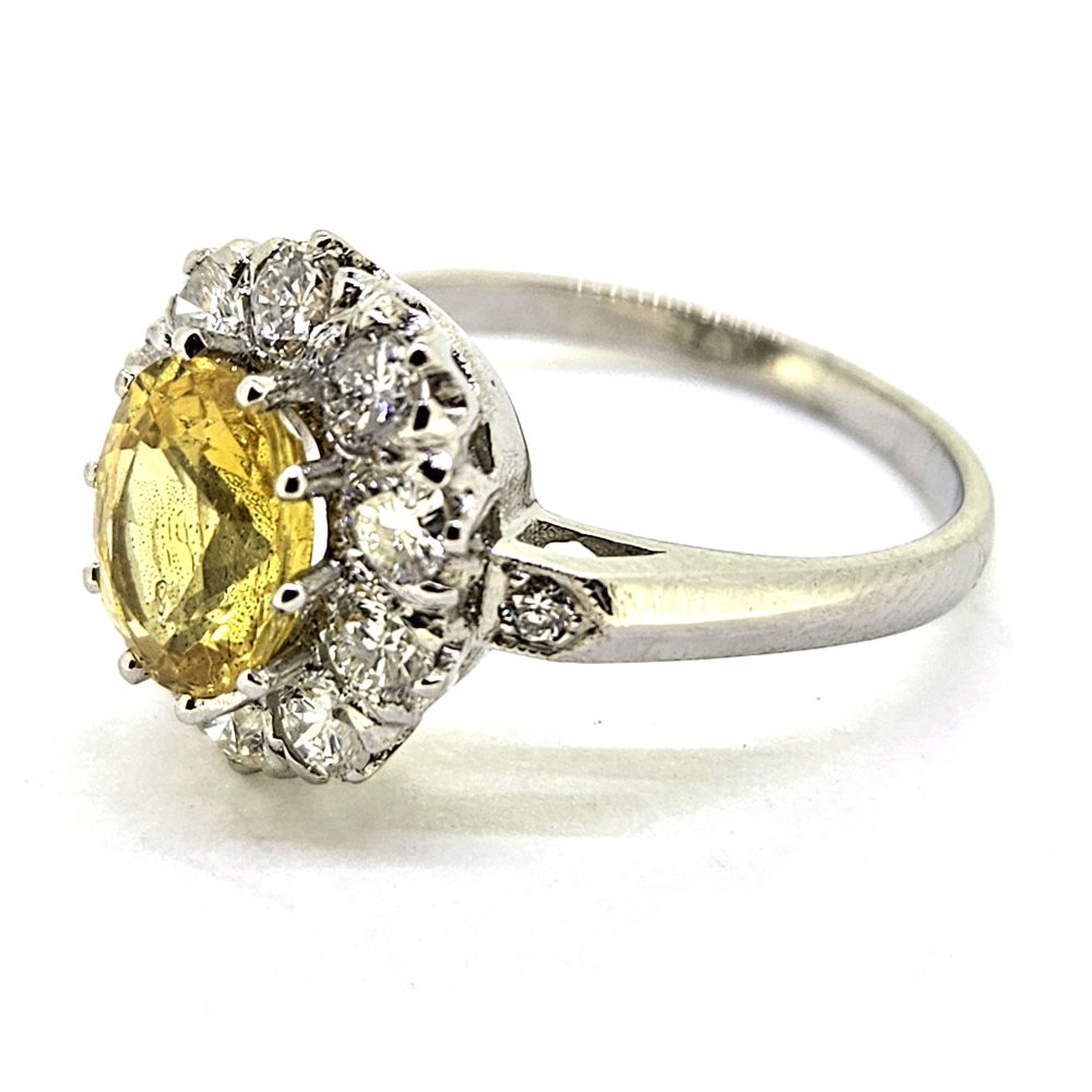 2ct Yellow Sapphire and Diamond Cluster Engagement Ring in Platinum