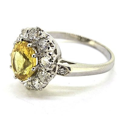 2ct Yellow Sapphire and Diamond Cluster Engagement Ring in Platinum