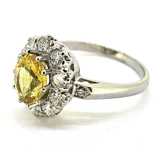 2ct Yellow Sapphire and Diamond Cluster Engagement Ring in Platinum
