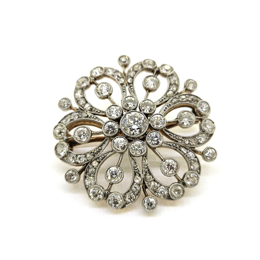 Antique Old Cut Diamond Floral Cluster Brooch Pendant
