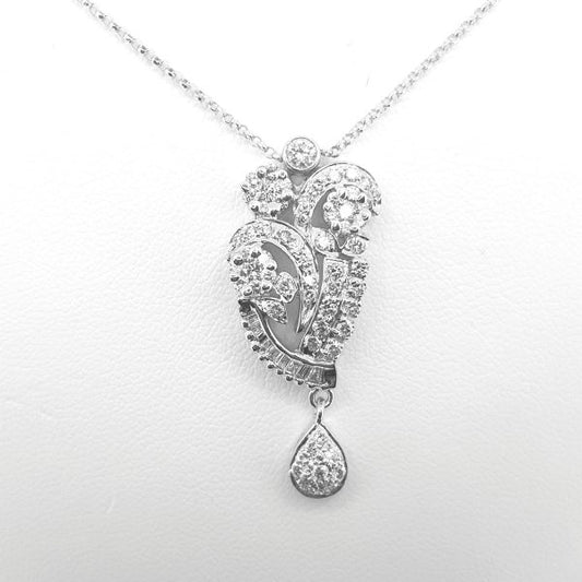 Floral Diamond Cluster Drop Pendant; diamond pendant comprised of diamond set floral clusters and swirls, in 18ct white gold, with chain