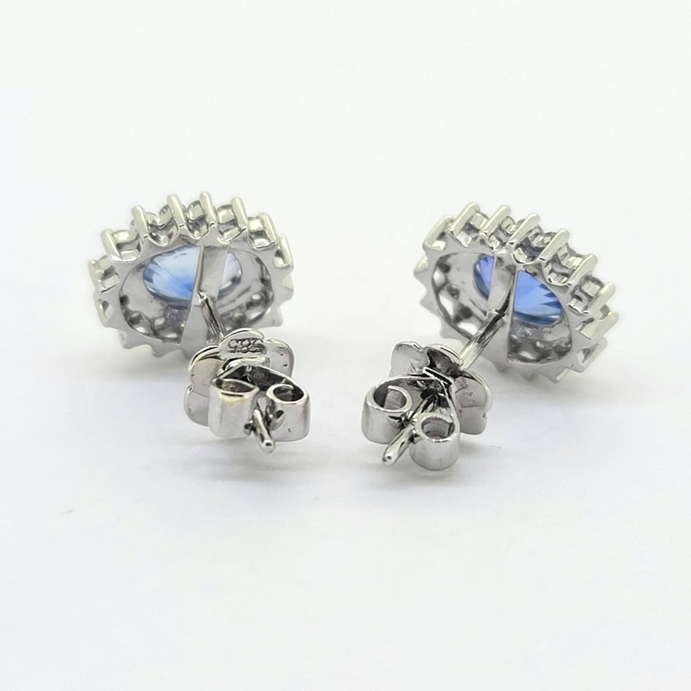 2.55ct Sapphire and Diamond Cluster Oval Cluster Stud Earrings