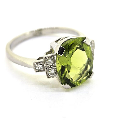 4.5ct Peridot and Diamond Engagement Ring in Platinum