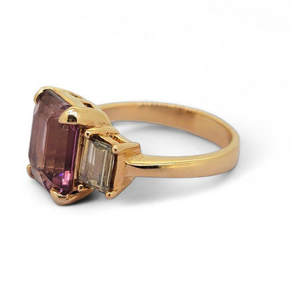 4.73ct Pink Tourmaline and Diamond Trilogy Engagement Ring in 18ct Rose Gold