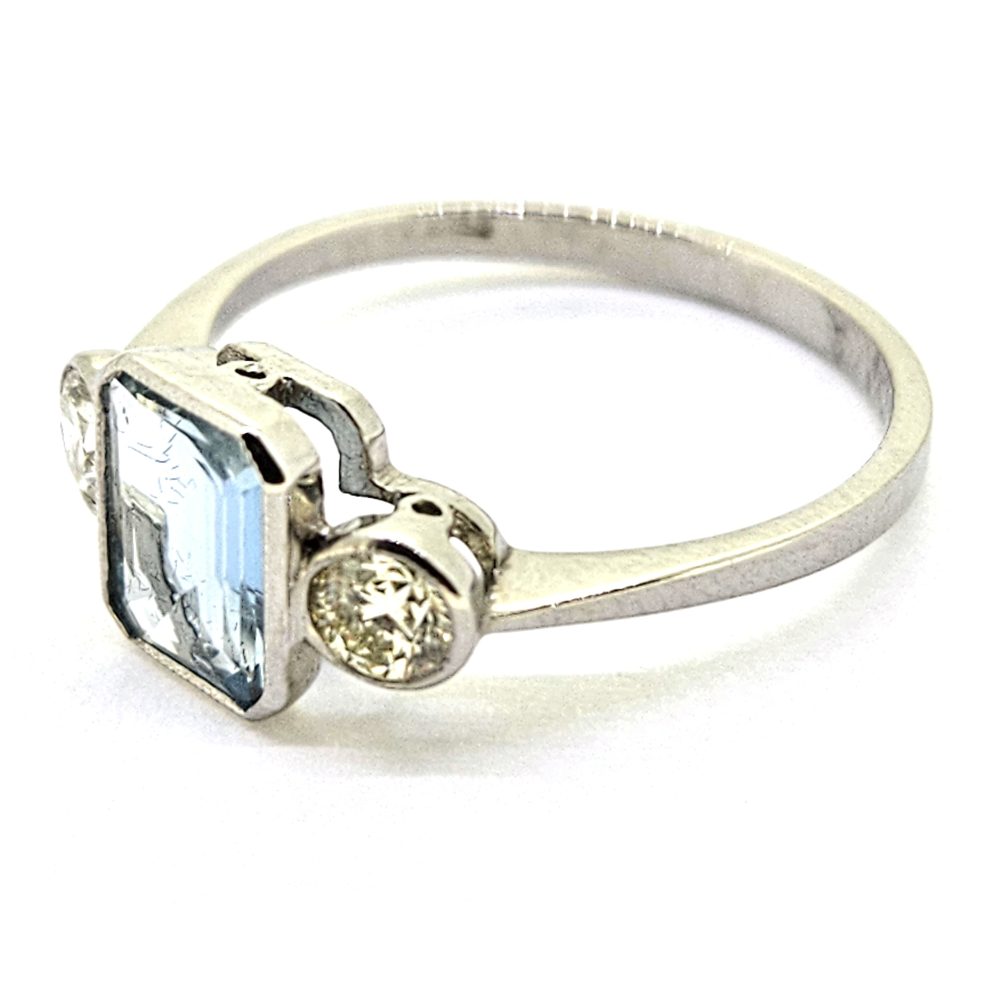 1.10ct Aquamarine and Diamond Three Stone Engagement Ring in Platinum