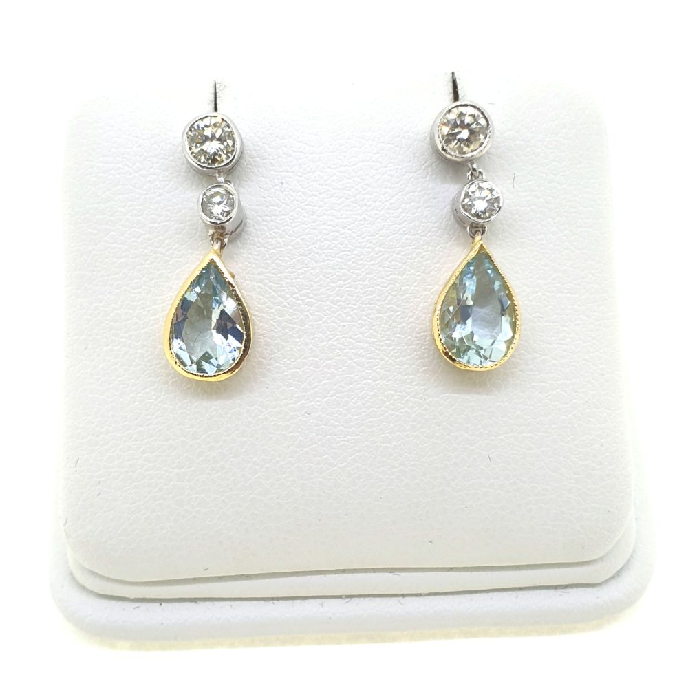 2ct Pear Cut Aquamarine and Diamond Drop Earrings in 18ct Gold