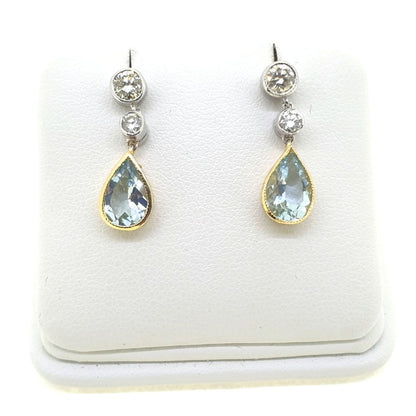 2ct Pear Cut Aquamarine and Diamond Drop Earrings in 18ct Gold