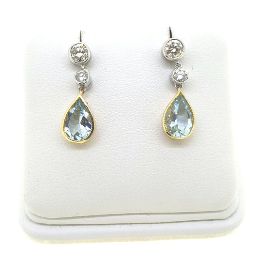 2ct Pear Cut Aquamarine and Diamond Drop Earrings in 18ct Gold